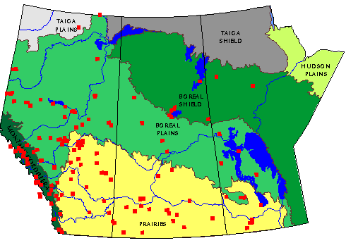 Map of palaeoenvironmental sites in Prairie Provinces